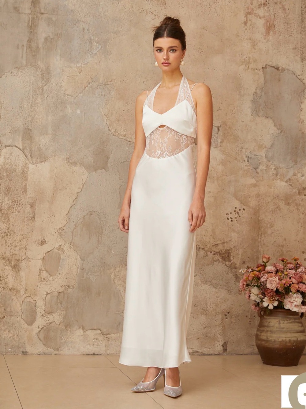 Elegant White Lace-Panel Maxi Dress